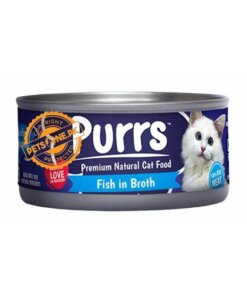 purr cat food fish in broth can
